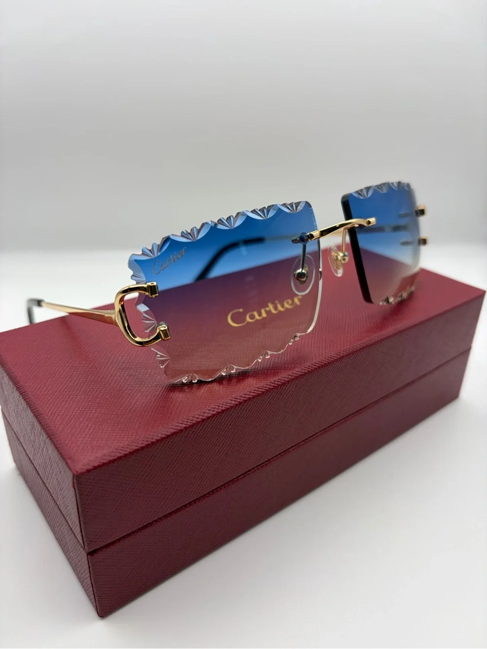 Cartier Blue Gradient Rimless Sunglasses - Gold Frame